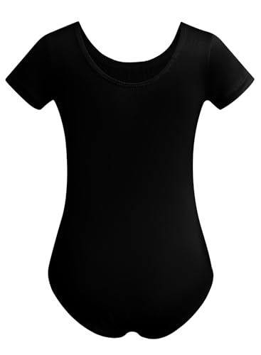 Gymnastics Leotards for Girls Toddler Ballet Dance Tumbling Outfits 9 10 Kids Short Sleeve Gymnastic Biketard with Shorts Sparkly Dancwear Unitards Clothes Bodysuit (Black, 10Y)
