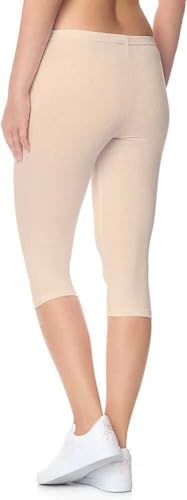 Image of Women's 3 /4 Calf-Length Leggings - Stretchable Cotton Blend, Comfortable Everyday Wear