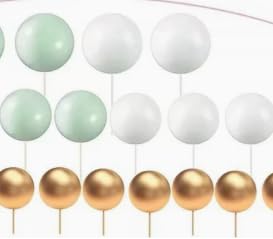 Ball Cake Topper Decorations, 108 Pcs Mini Balloons Cake Topper Sticks, Foam Round Ball Cake Toppers for Wedding Party Birthday Cake Decorating (Light green, white, gold)