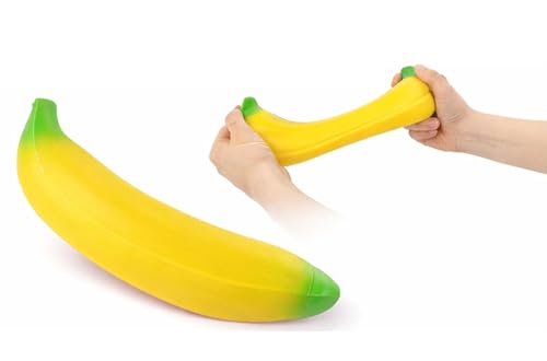 Banana Squeeze Fidget Toy 18cm Stretchy Sensory Stress Toy for Kids & Adults Soft TPR Squishy Desk Toy Anxiety Relief Hand Toy Novelty Gift Party Bag Filler Focus Toy for School Office Travel