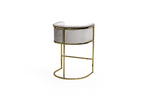 Iconic Home Finley Counter Stool Chair Velvet Upholstered Rolled Shelter Arm Design Half-Moon Goldtone Solid Metal U-Shaped Base Modern Contemporary, Grey #TOP3