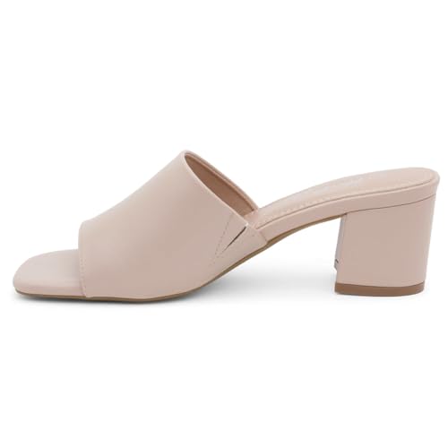 Image of Herstyle Square Open Toe Heeled Sandals for Women 2.5 Inch Low Block Chunky Heel Sandals Slip-On Mules Comfortable Dress Shoes for Party Wedding Office