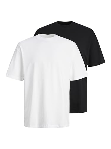 JACK & JONES Herren Jjebradley Tee Ss O-Neck 2pk Mp T-Shirt, Black/Pack:w. White, L – Ansicht 1