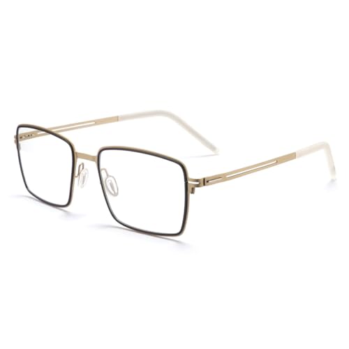 Genérico Gafas de Lectura con Bloqueo de luz Azul Montura Cuadrada de Titanio antifatiga Visual para Ordenador TV Lectura para Mujeres y Hombres,Oro,+3.0