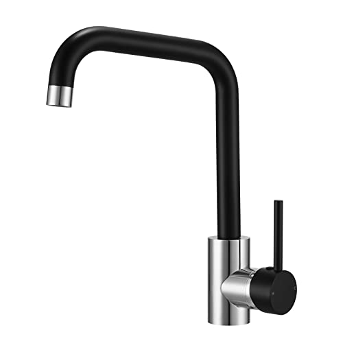 Kitchen Sink Mixer Tap with 360 Swivel Spout, Monobloc Kitchen Faucet Mixers 1 Hole Rectangle L-Shaped Single Lever Bar Taps, Chrome and Matte Black