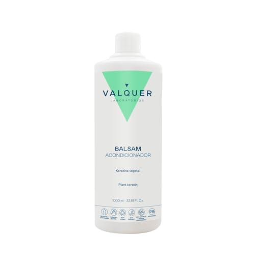 VALQUER Bálsamo Acondicionador Capilar con Keratina Vegetal | Reparación Intensiva para Cabello Dañado y Seco | Brillo, Suavidad y Nutrición Natural Sin Siliconas | Vegano | 1 L