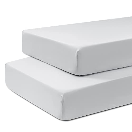 Image of TILLYOU Fitted Crib Sheet Set 2 Pack - Super Soft Toddler Bed Sheets for Standard Crib and Toddler Mattresses, 28"x52"x8", Light Gray&Light Gray
