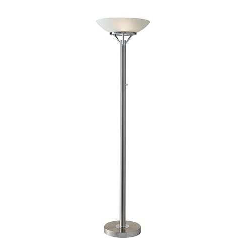Adesso Floor Lamp with Brushed Steel and Chrome Finish -