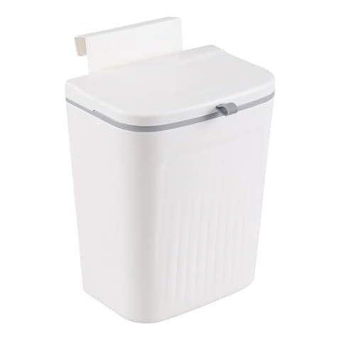 EudokkyNA 12 Liter Plastic Hanging Wall-Mounted Garbage Can, White Cover