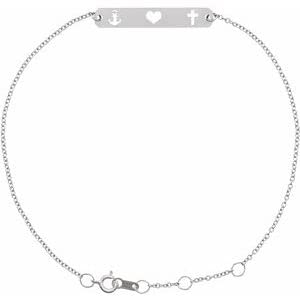 Kazi LuxurySterling Silver Faith, Love, Hope Bar 6 1/2-7 1/2" Bracelet