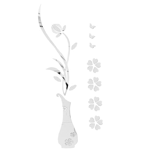 Veemoon Sticker Mural Miroir Floral Décoratif Autocollant Miroir Chambre Salon Motif Floral