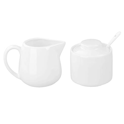 ONTUBE Porcelain Sugar and Creamer Set of 3,Cream Pitcher, Spoon, Sugar Bowl