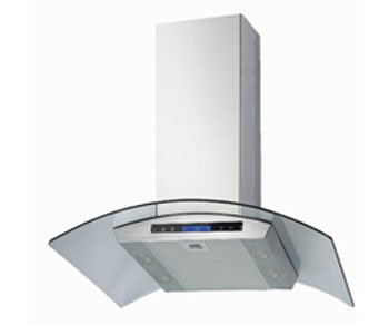 Range Hood Model PARIS Wall Mounted by Le Cappe, Stainless Steel 30 Inch with Curved Tempered Glass Canopy and 2 halogen light (include Remote control)