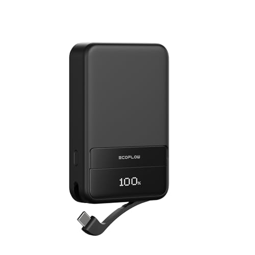 EF ECOFLOW Magnetische Powerbank 10 000 mAh Schwarz, kabelloses tragbares Ladegerät, 65 W Schnellladender Batteriepack mit USB-C-Kabel, kompatibel für iPhone 16/15/14/13/12 Serie