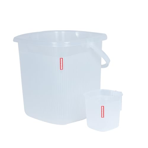Image of MODWARE Plastic Bucket with Mug Set, 20L Transparent Bucket with 1 Litre Mug, Durable Lightweight Bathroom Set (White, 20L)