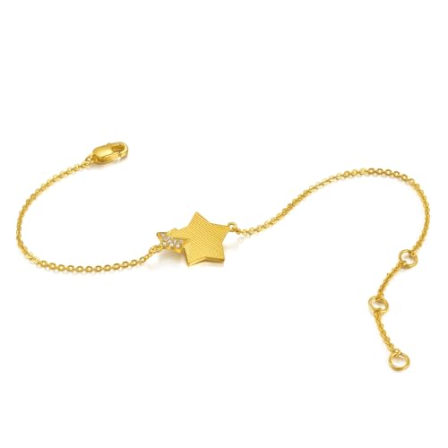 CHOW SANG SANG Dazzling Mirror Gold 999 24K Solid Gold Double Stars Bracelet for Women 94188B | 7 Inches, (18 CM)4