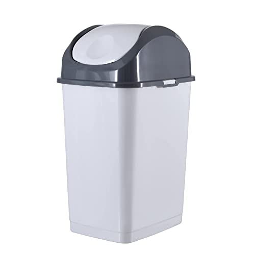 Image of Superio Swing Top Trash Can,Set of 3 Waste Bins for Home, Kitchen, Office, Bedroom, Bathroom, Ideal for Large or Small Spaces - White (White Smoke- 18 qt+2 5 qt)