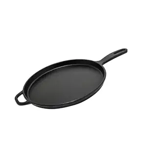 kyyte Cast Iron Pre-Seasoned Flat Tawa 28 cm Dia with Long Handle