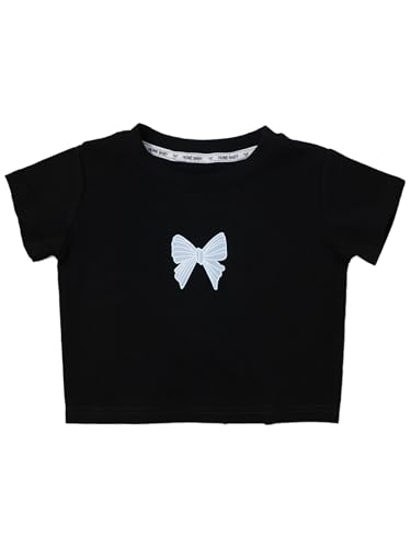 Little Girls Short Sleeve T-Shirt Tie Knot Back Round Neck Crop Top Toddler Printed Summer Tee Blouse3