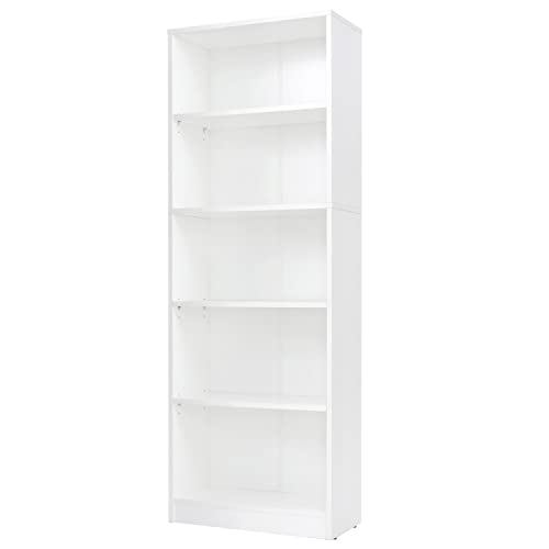 5 Shelf Wood Bookcase Freestanding Display Shelf Adjustable Layers Bookshelf for Home Office Library Small Narrow Space (White, 5-Layers,24.4W x 11.6D x 68.9H inch)