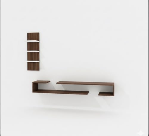 Image of Bros Moon Wall Mounted TV Cabinet, Choco White, MDF, Modern Style, Laminated Finish, for Living Room, Suits TV up to 40 Inches (Wenge White, Dual J 36 Inches Base)