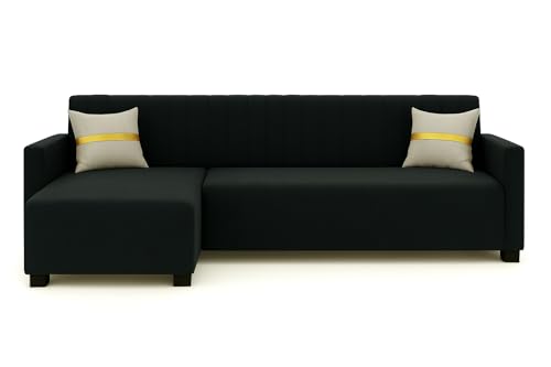 Image of SOCOZI Bulvaria 5 Seater LHS L Shape Sofa Set | Soft Velvet Suede Fabric | Modern Design | Plush Comfort Cushions for Living Room (Black)