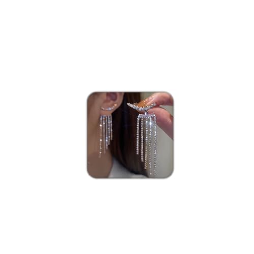 Long Tassel Earrings for Women Sparkle Rhinestone Silver Prom Dress Earring Dangly Crystal Front Back Climber Ear Stud For Wedding Birthday Party Dresses Outfits Jewelry