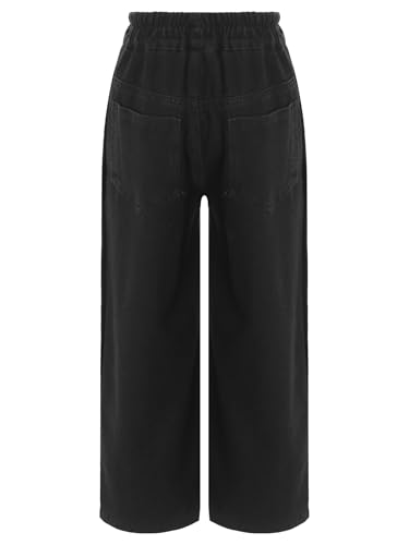 Kids Girls Denim Buttons Toursers High Waist Elastic Weight-Leg Pants Casual Cargo Jeans with Pockets2