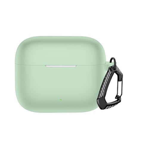 Image of Anvique Silicone Protective Case Cover for Oppo Enco Buds 3 Pro, Earbuds Accessories (Matcha Green with Premium Carabiner)