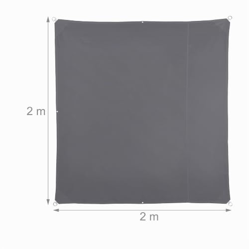 Toldo vela cuadrado impermeable de 2x2m gris con cuerdas tensoras 5