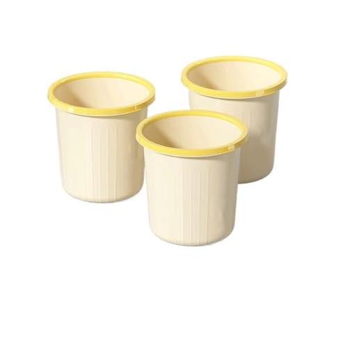 Poubelle ronde en plastique sans couvercle beige pour bureau, maison et cuisine