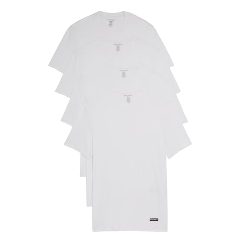 Listado de Playera Blanca Cuello Redondo - los más vendidos. 47 Nautica - Paquete de 4 Camisetas de algodón de edición Limitada para Hombre, Logotipo de la Bandera Blanca-náutica, Large