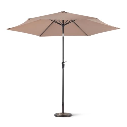 Image of Amazon Basics 95.3 inch Patio Umbrella with Crank Lift and Push Button Tilt, Outdoor Umbrella for Yard and Garden, Tan