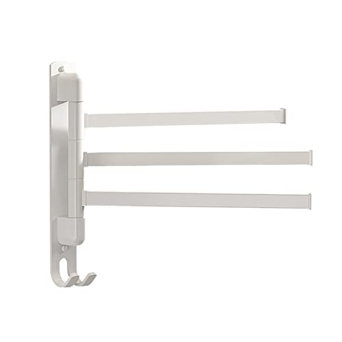 Portasciugamani Girevole in Acciaio Inox a 3/4/5 Bracci Portasciugamani Salvaspazio Porta Asciugamani da Parete con Gancio Appendiabiti Oscillante per Bagno, Cucina(Bianco a 3 bracci)