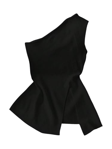 Black One-Shoulder Peplum Top