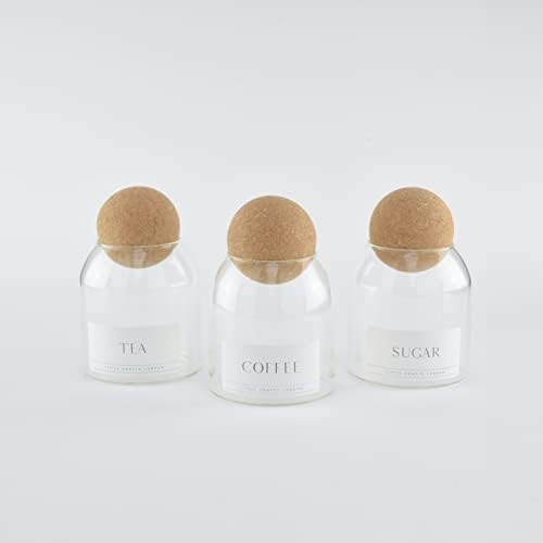 Set of 3 Cork Ball Glass Jars 500 ML Tea Coffee Sugar Kitchen Food
