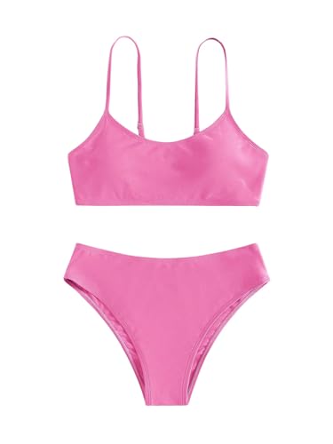 Image of SHENHE Girl's 2 Piece O Ring Bikini High Waisted Spaghetti Strap Cute Swimsuit Bathing Suit