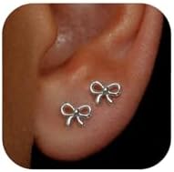 2 Pairs 14K Gold Plated Bow Stud Earrings for Women, Dainty Minimalist Small Hypoallergenic Jewelry, 3.8x5.0mm Tiny Gold Earrings for Sensitive Ears​