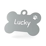 ENGRAVO Hundemarke Knochen in Silber 38mm mit Deiner persönlichen Gravur und 2 gratis Schlüsselringe