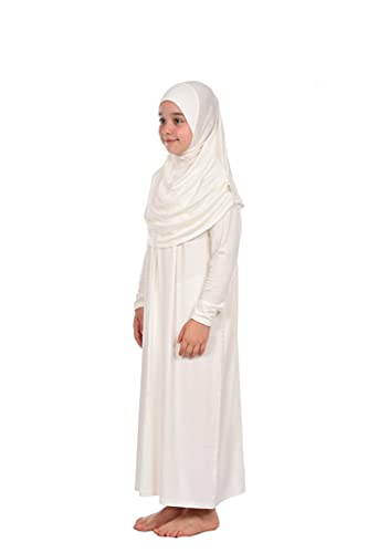 ihvan online Robe de prière islamique une pièce pour filles, robe de prière islamique à manches longues avec hijab, White, 8- 12 ans Cover