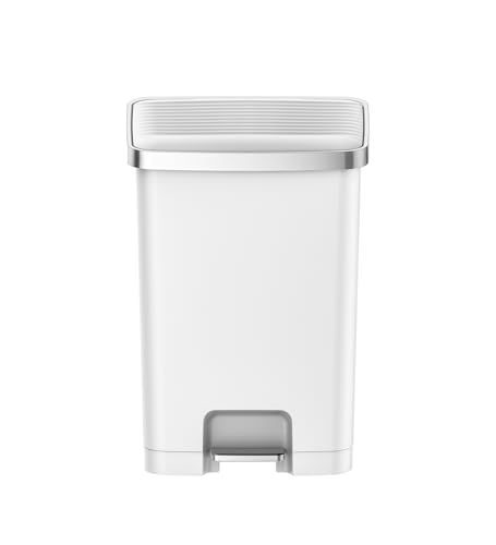 Image of Obsessions EKO 70L Plastic Step Bin with Pedal, Large Capacity Trash Can Ideal for Home, Kitchen and Office, White