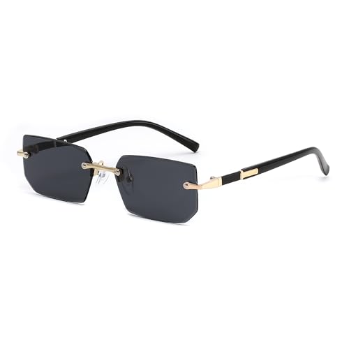 Image of FEISEDY Rimless Sunglasses Y2K Retro Small Narrow Clear Eyewear Vintage Rectangle Sunglasses for Women Men B2643