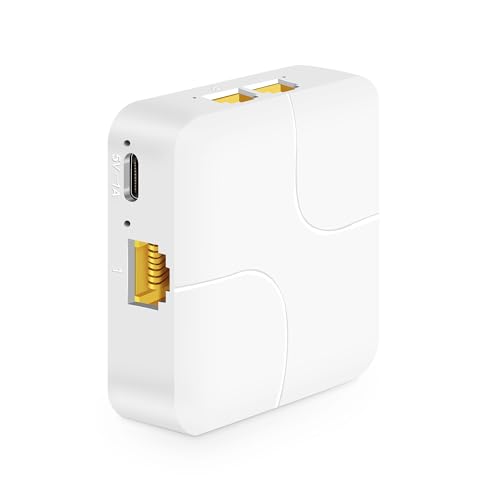 MokerLink 1 to 4 Gigabit Splitter, 100/1000Mbps, Network Hub RJ45 Internet LAN Cable Splitter, Mini Plastics Type-C Power with USB Cable