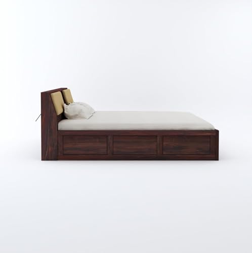 Image of TG Furniture Sheesham Wood King Size Bed with Storage | Wooden Double Bed with Box Storage for Bedroom & Hotel | Platform Cot Bed Palang | 78 X 72 Inch, Walnut Finish