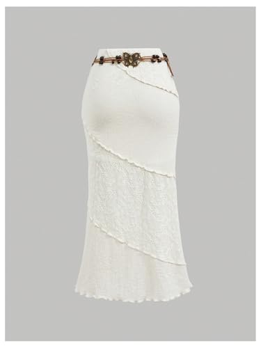 Milumia Women's Y2K Summer Boho Bodycon Long Skirts Crochet Knitted Lettuce Trim Midi Skirt with Belt2