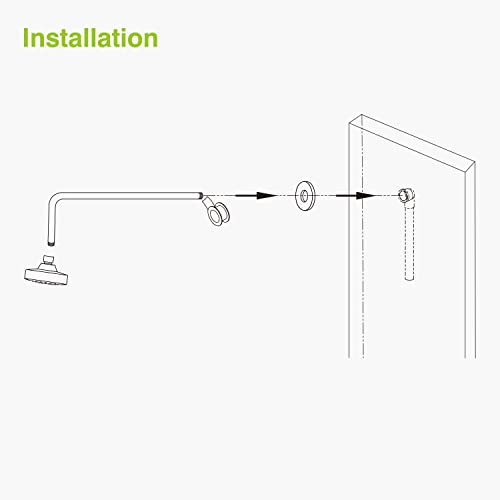 Naiture Brass 20" Straight L Shaped Extension Shower Arm With Flange, Extended 90 Degree Arm Perfect For Rainfall Shower Head, Chrome Finish #TOP4