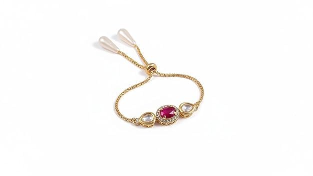 Image of Elegant Traditional Gold Plated /Rakhi Combo Of 1 Piece for Men and Women /brother /sister /bhabhi Kundan Stone combo set (Same as Shown In Image)