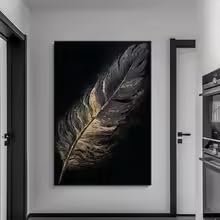 Tableau plume dorée pour salon chic, décoration murale élégante 70x100cm