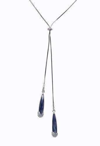 Water Droplet Pendant Necklace for Women - Adjustable Y-Shape Long Chain with Smoky Gray Crystal, Sweater Necklace (14-36Inch) ﻿3