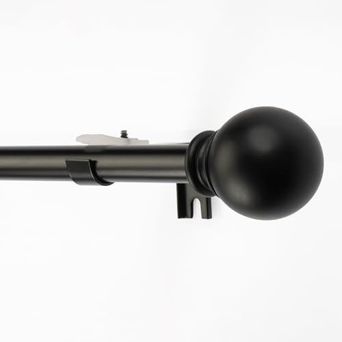 Image of Deco Window 2 Pc Extendable Curtain Rod for Doors & Windows, 16mm Diameter, 28 inch-48 inch Adjustable Length, Iron Rod with Round Ball Finials & Brackets, Black